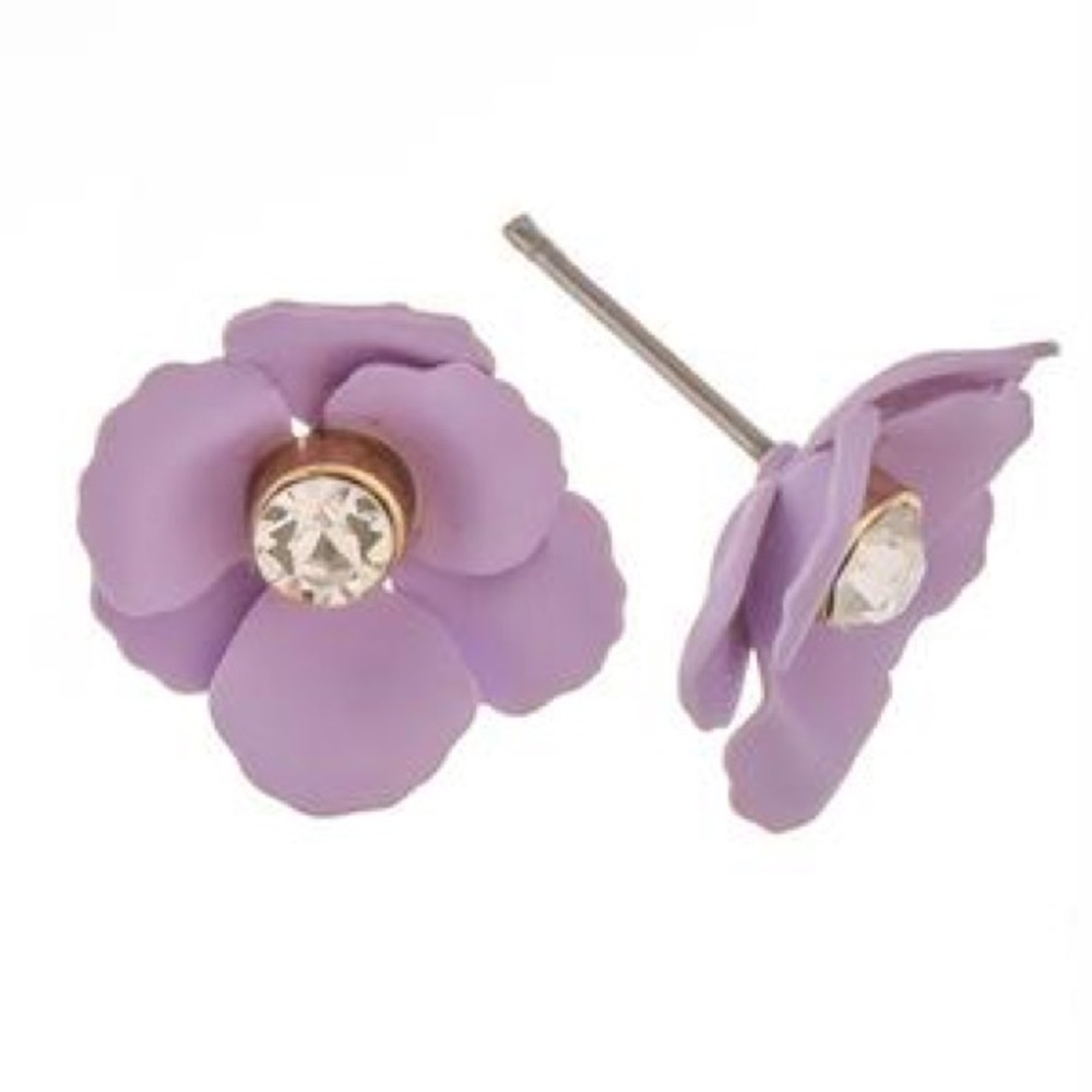 Violet Flower Rhinestone Earrings